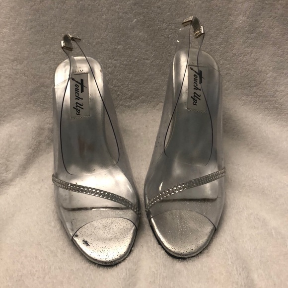 Touch Ups Lucite Heel & Rhinestone Shoes Size 6.5 - Picture 1 of 9